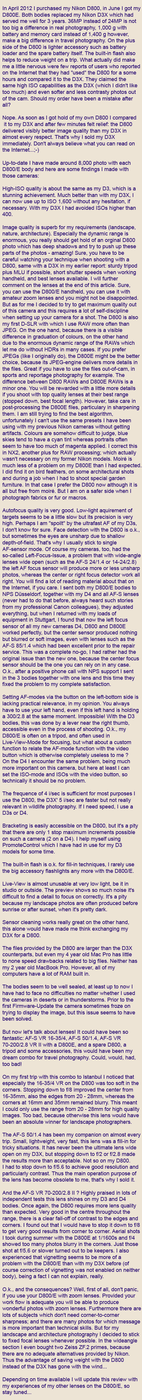 Text Nikon D800 D800E Test